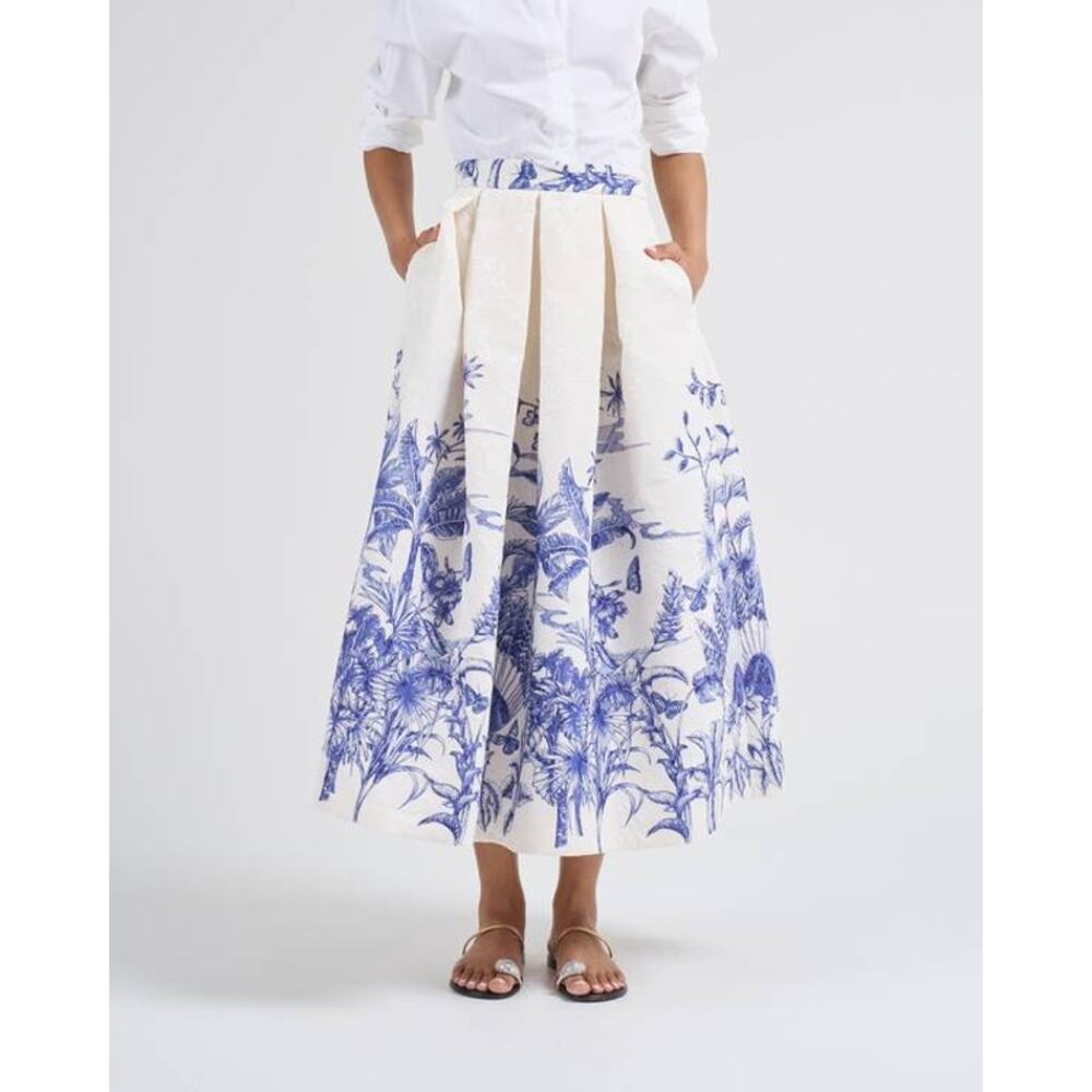 Elegant Blue and White Midi Skirt